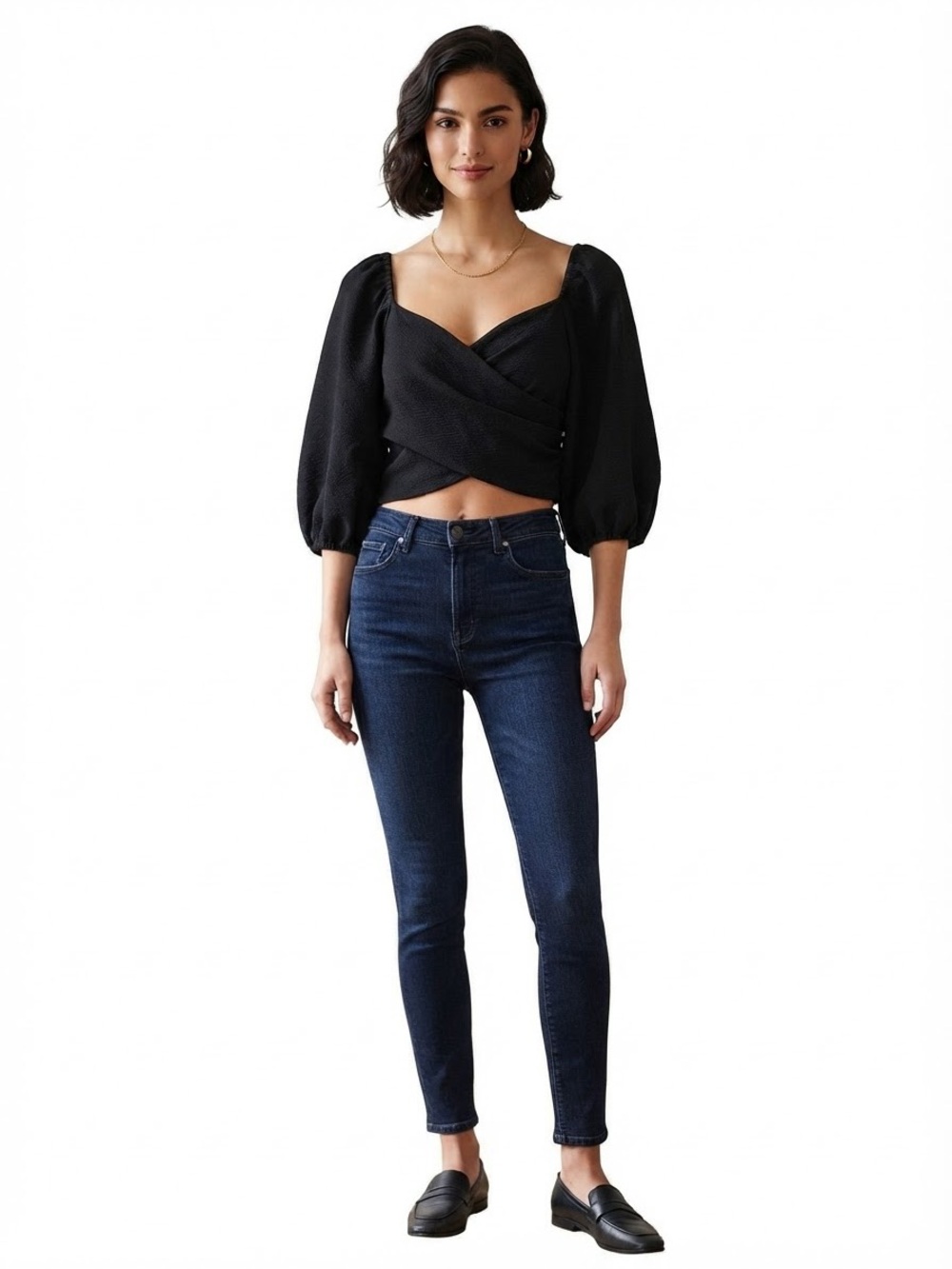 Anthropologie Maeve Black Puff Sleeve Wrap Crop Top
